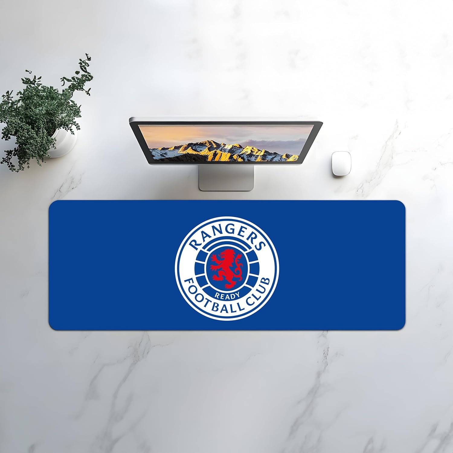 Licensed Décor Rangers Football Club - Vinyl Desk Mat - Full Colour Crest on Brand Blue - 35 x 60 cm