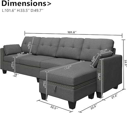 Miniatura 2 de HONBAY Sofá seccional convertible en forma de L, sofás seccionales reversibles para sala de estar, gris