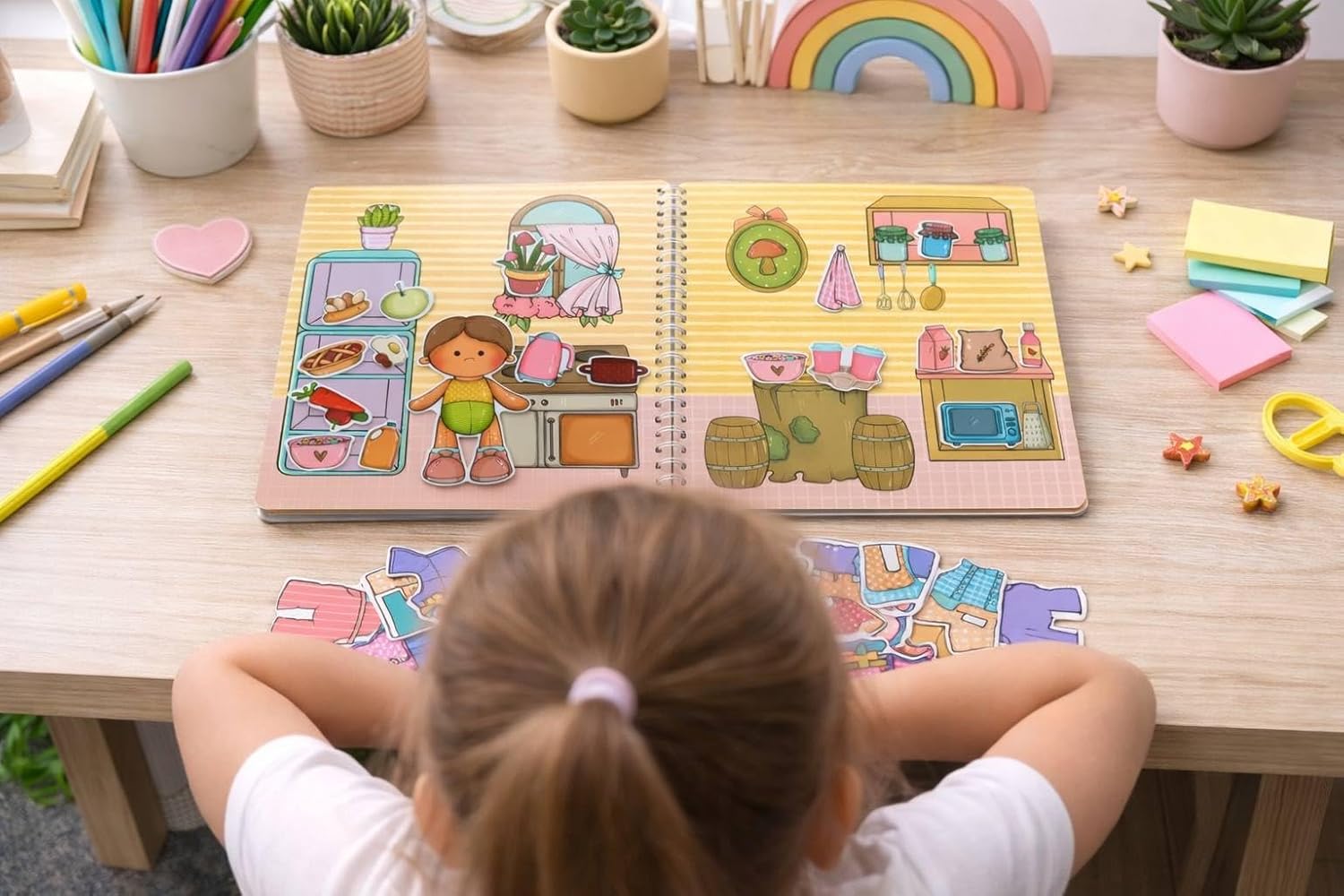 Spring Acorn Paper Doll Set – Out House with 2 Dolls & Accessories – Reusable Clothes – Creative Dress-Up Play (21×21cm Book, 10 cm/3.9 in Dolls) (Pink)