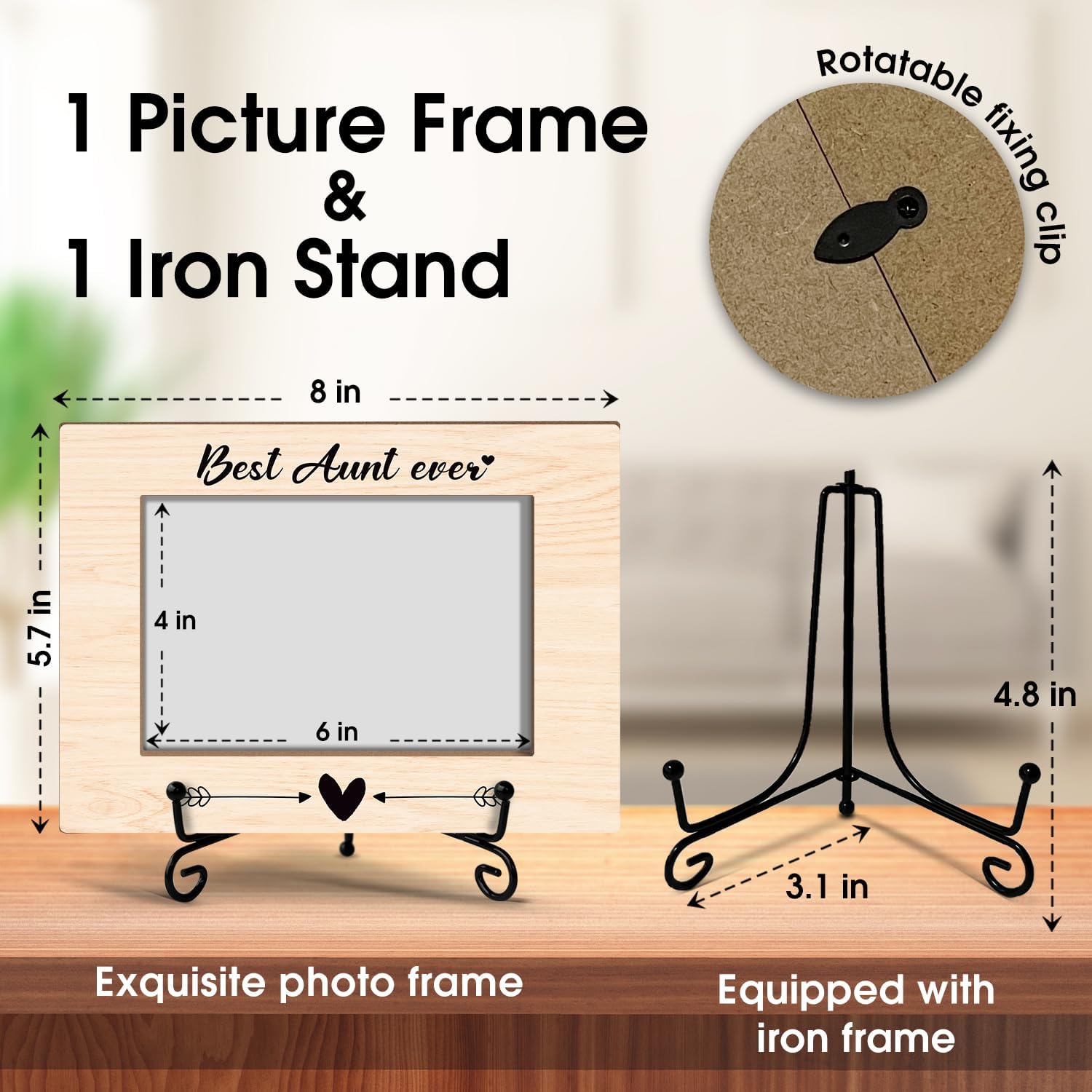 Aunt Picture Frame, Aunt Gifts from Niece Birthday Gifts for Auntie Women, Wooden Photo Frame with Stand, 4"x6" Picture Frame for Tabletop Display, Home Office Bedroom Decor Shelf Display/XK19 - Image 2