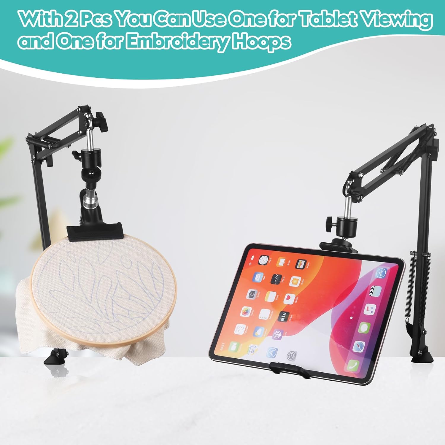 2Pcs Embroidery Hoop Holder Stand Embroidery Holder Stand Lap Adjustable Embroidery Stand Suitable for Large-Scale Creation or Share with Friend and Family(Black)