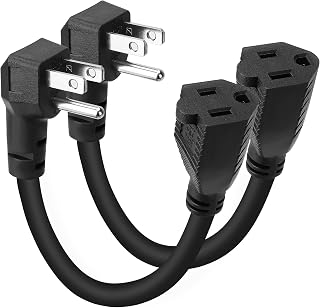 8 Inch Short Power Extension Cord 2 Pack,90-Degree Low Profile Flat Plug 3-Prong Male to Female Heavy Duty Grounded Power Extension Cable Outlet Saver Socket Adapter, ETL Listed, 16AWG, SJTW 13A 1625W