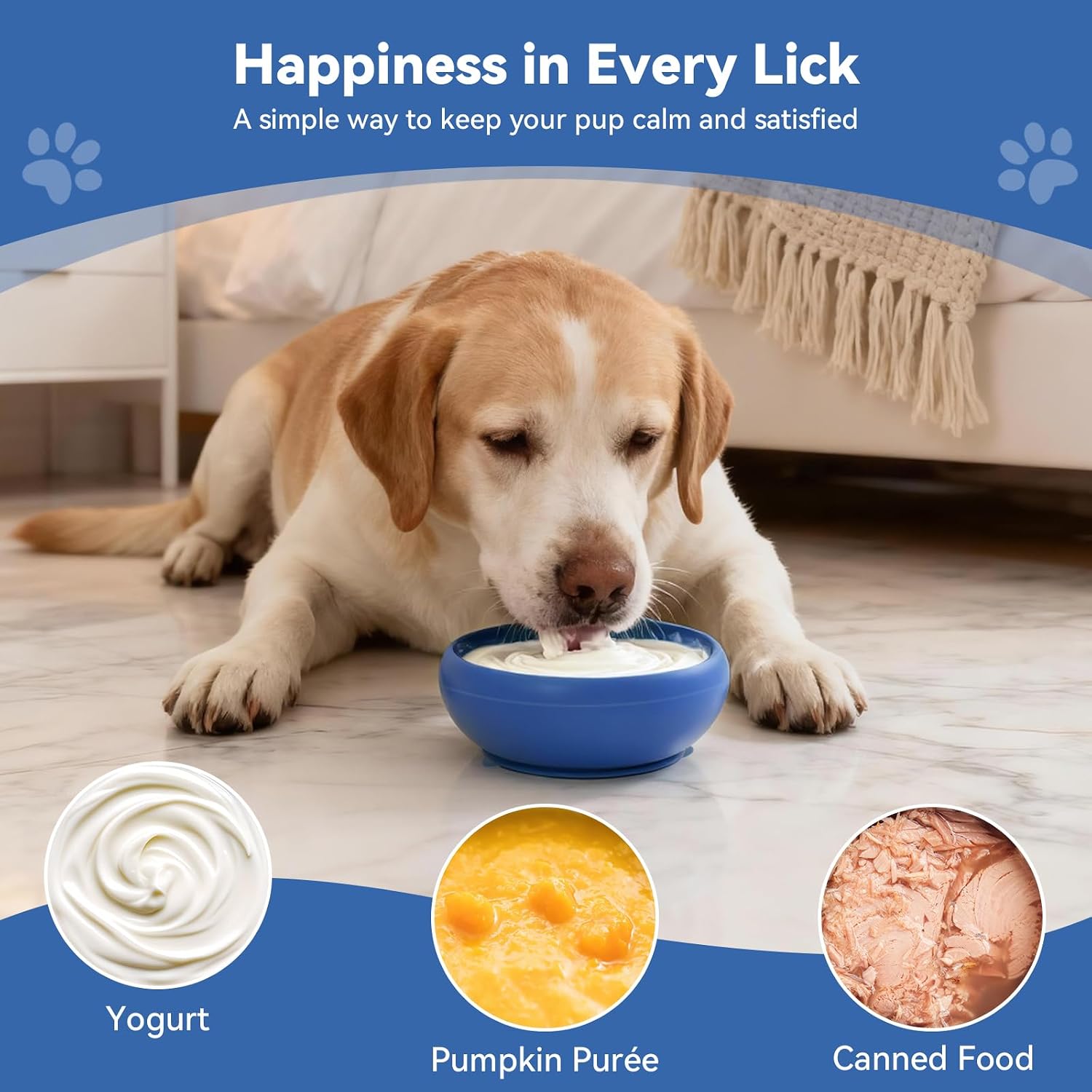 CNMSGM Dog Lick Bowl, BPA-Free Silicone Slow Feeder Lick Mat for Small and Medium Dogs, Non-Slip & Dishwasher Safe (Dark Blue,L)