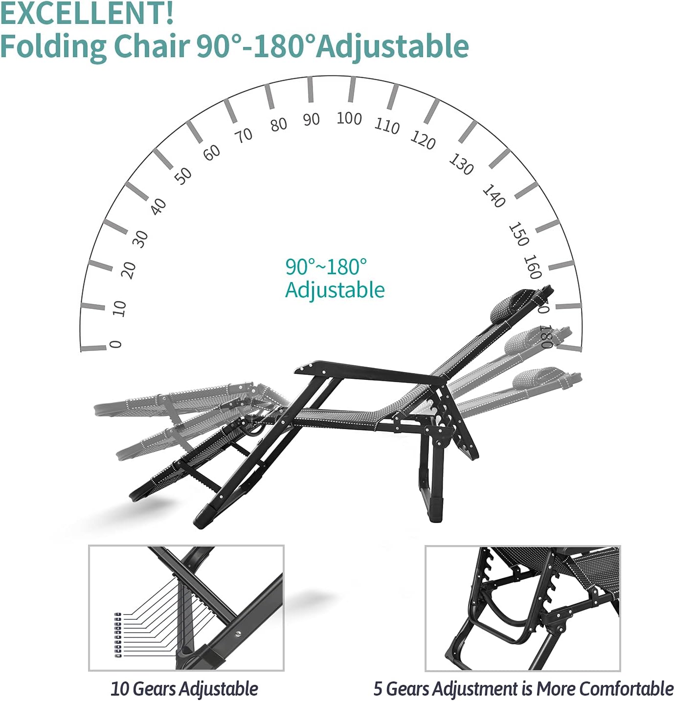 Zero Gravity Recliner Outdoor Folding Lounge Chairs Adjustable Patio Chairs Beach Chairs with Headrest Portable Camping Flat Recliner Lawn Chairs Nap Chairs (Black Straight Bars) : Patio, Lawn & Garden