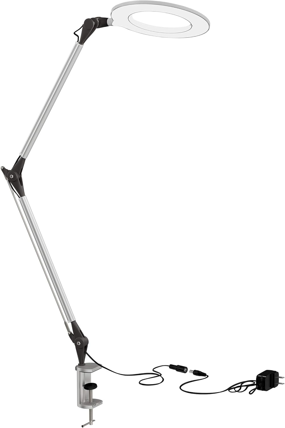 Lavish Home Swing Arm Architect Task Lamp with Clamp, LED Ring Light-Stepless Dimming-High CRI 95-Eye Friendly Light for Reading, Drafting & Office