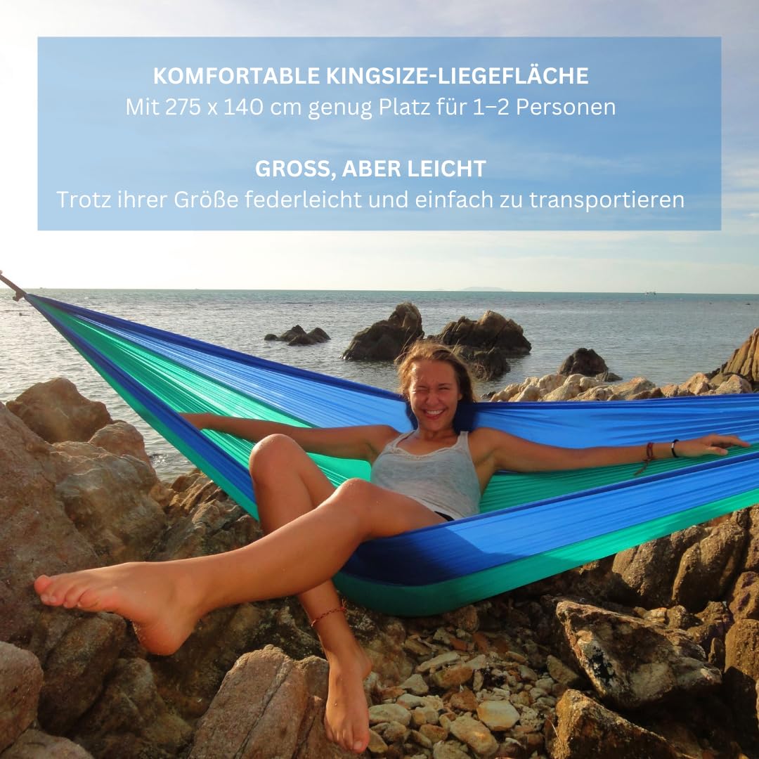 AMAZONAS Hammock Hammock Hammak Ultra Light Ice Blue Hamac King Size Le Plus léger au Monde 180 g 275 x 140 cm Dimensions plié 18 x 6 cm jusqu'à 150 kg