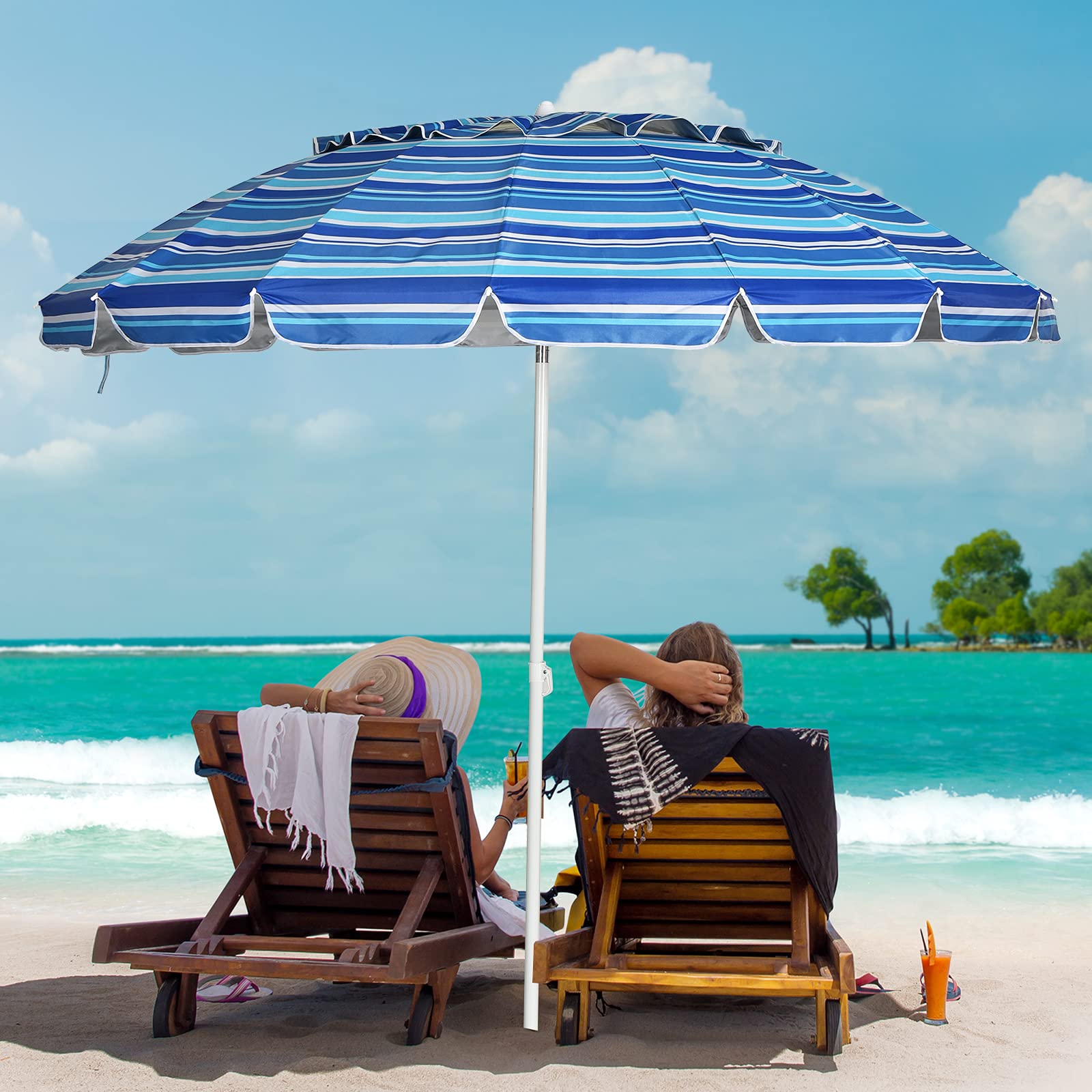 GOPLUS Strandschirm, Sonnenschirm um 30° knickbar, Gartenschirm UV 50+, Tischschirm mit Bodenhülse, Marktschirm Terrassenschirm, inkl. Schutzhülle, 8 Rippen Fiberglas