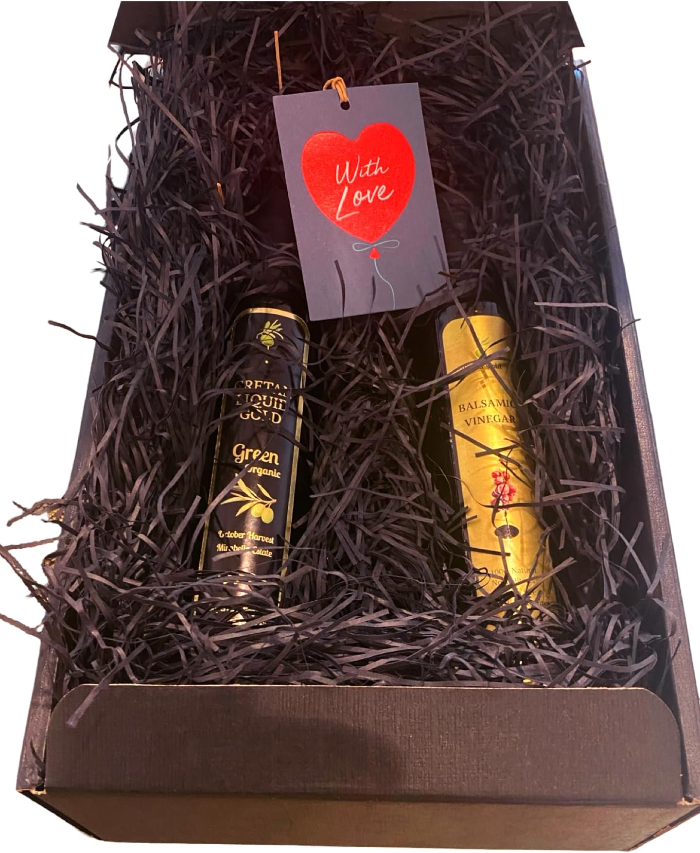 Gourmet gift - Greek Extra Virgin Olive Oil and Balsamic Vinegar in black hamper - 2 x 250ml