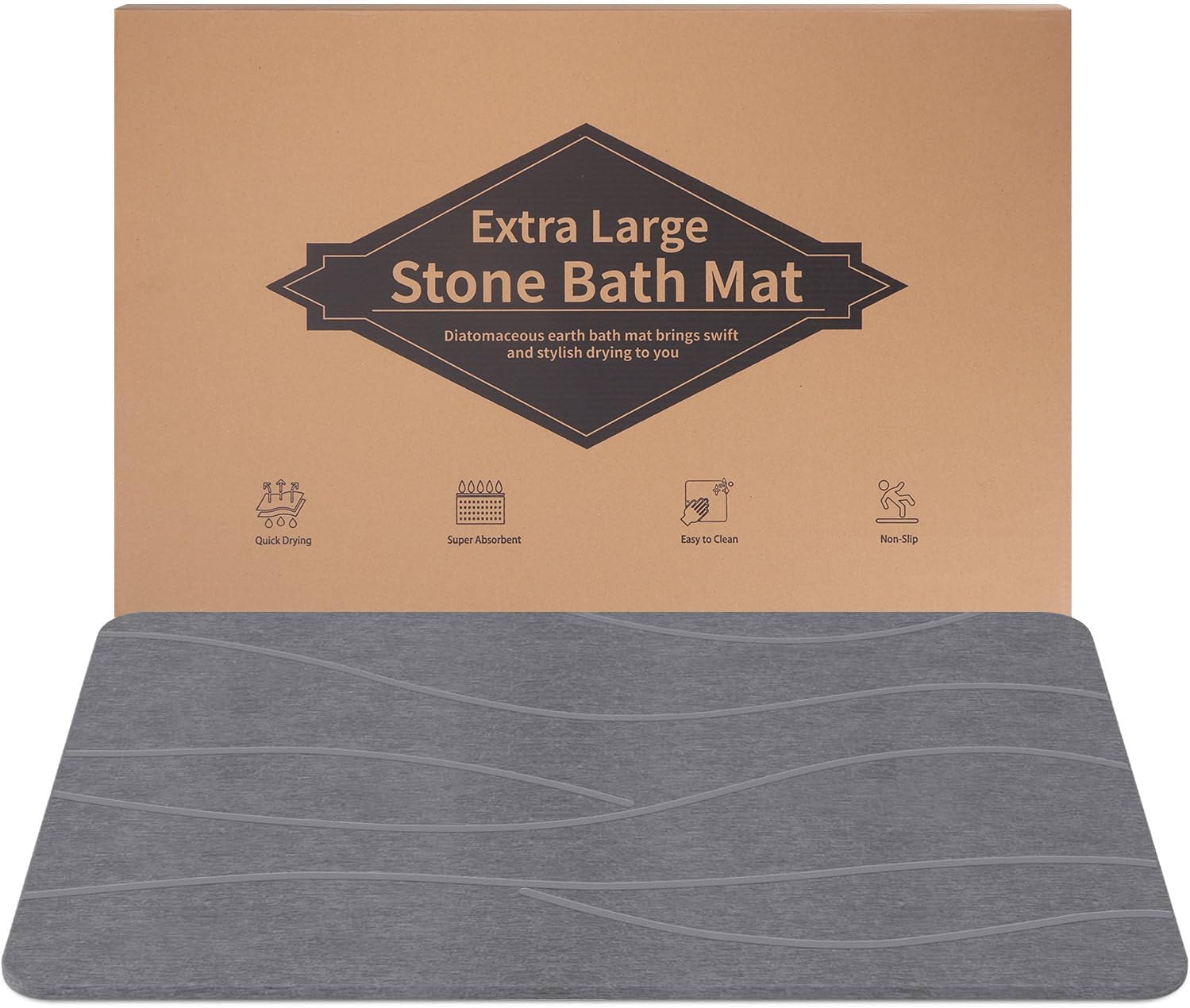 DAWNTREES Extra Large Stone Slab Bath Mat,80x50cm Shower Mat,Non Slip ...