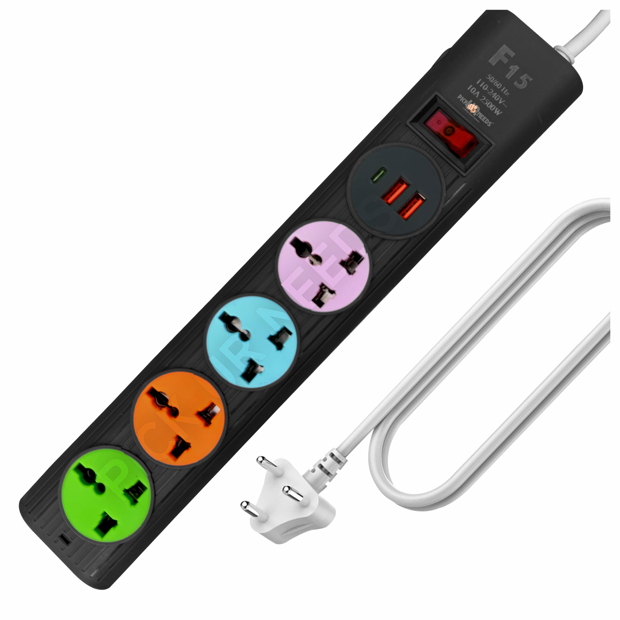 Pick Ur Needs Extension Cord/Board/Switch/Power Strip with 2 USB Ports and 4 Socket -10 Amp (Black)-image-46