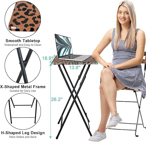 Miniatura 5 de fusehome Mesa plegable para TV, bandeja de TV para comer en el sofá, mesa plegable pequeña, mesa plegable para aperitivos, con estampado de