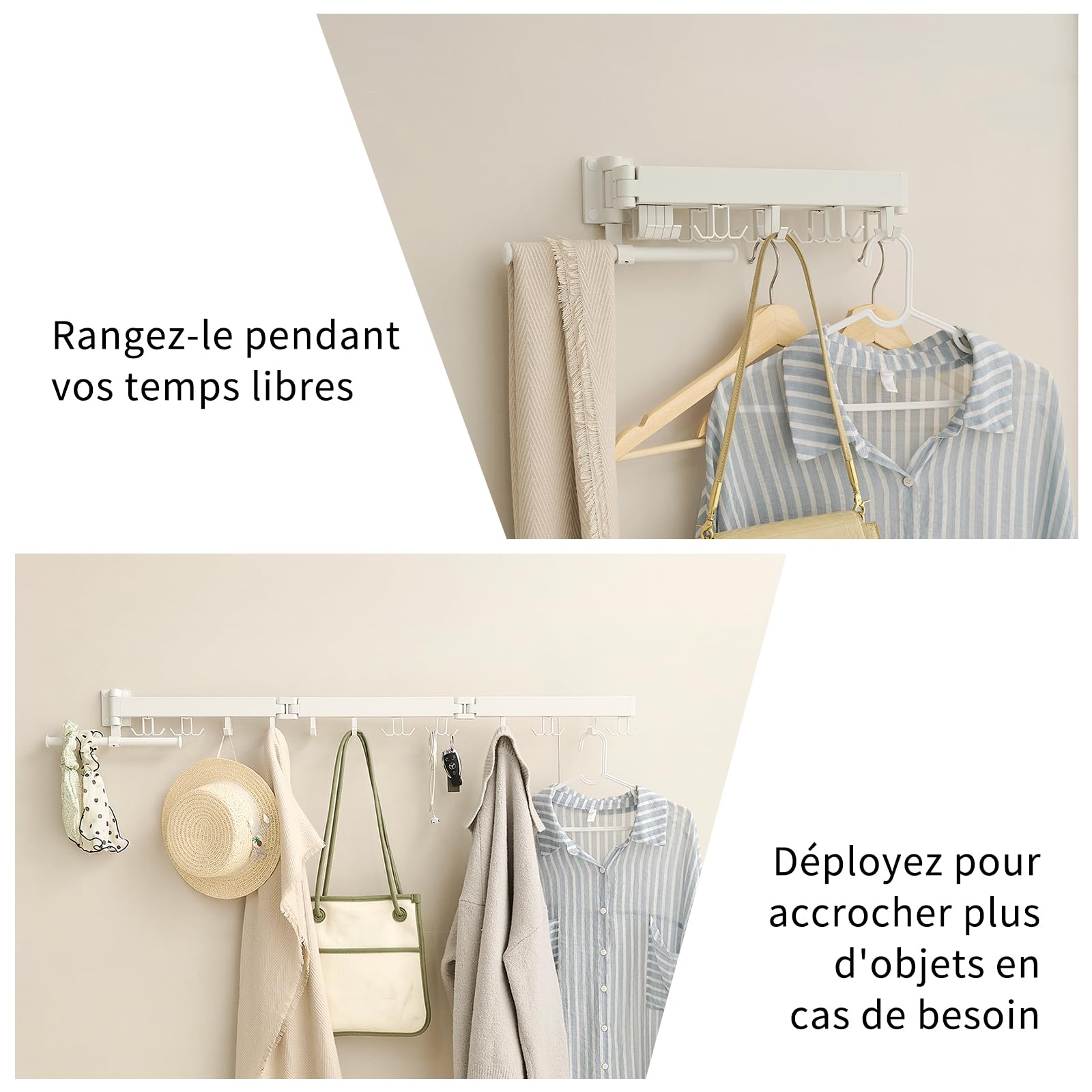 RFOUO Étendoir À Linge, Étendoir À Linge Mural, Séchoir À Linge Pliable, Étendoir À Linge Extensible, Convient pour Les Balcons, Buanderies, Salles De Bains Et Chambres (Blanc, 3 Plis)