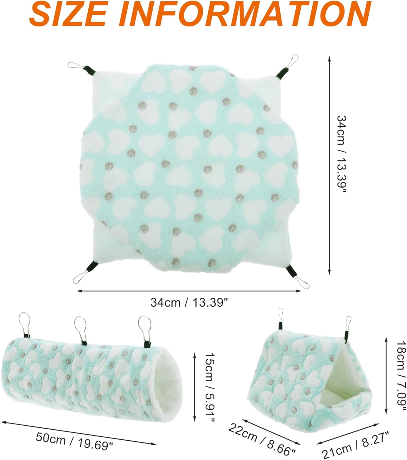 Ferret Hammock, Small Pet Cage Accessories, Ferret Bed, Pet Cage Hammock Hanging Tunnel and Bed Hideout Set for Hamster Squirrel Rabbit, Green, 3Pcs