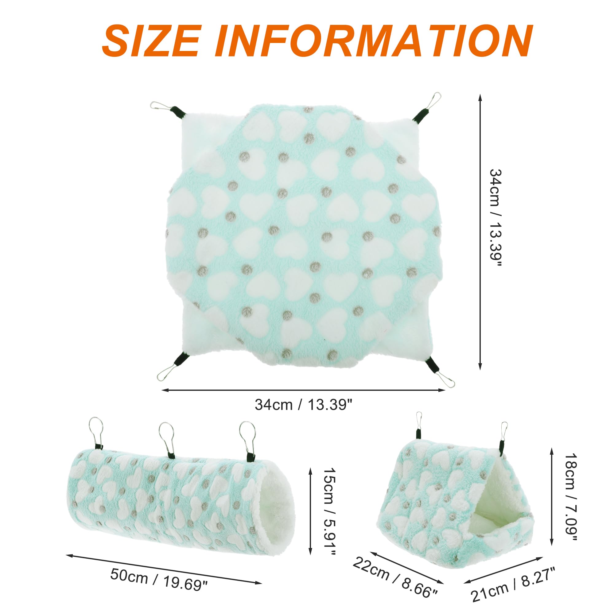 RENEWREVITAL Ferret Hammock, Small Pet Cage Accessories, Ferret Bed, Pet Cage Hammock Hanging Tunnel and Bed Hideout Set for Hamster Squirrel Rabbit, Green, 3Pcs