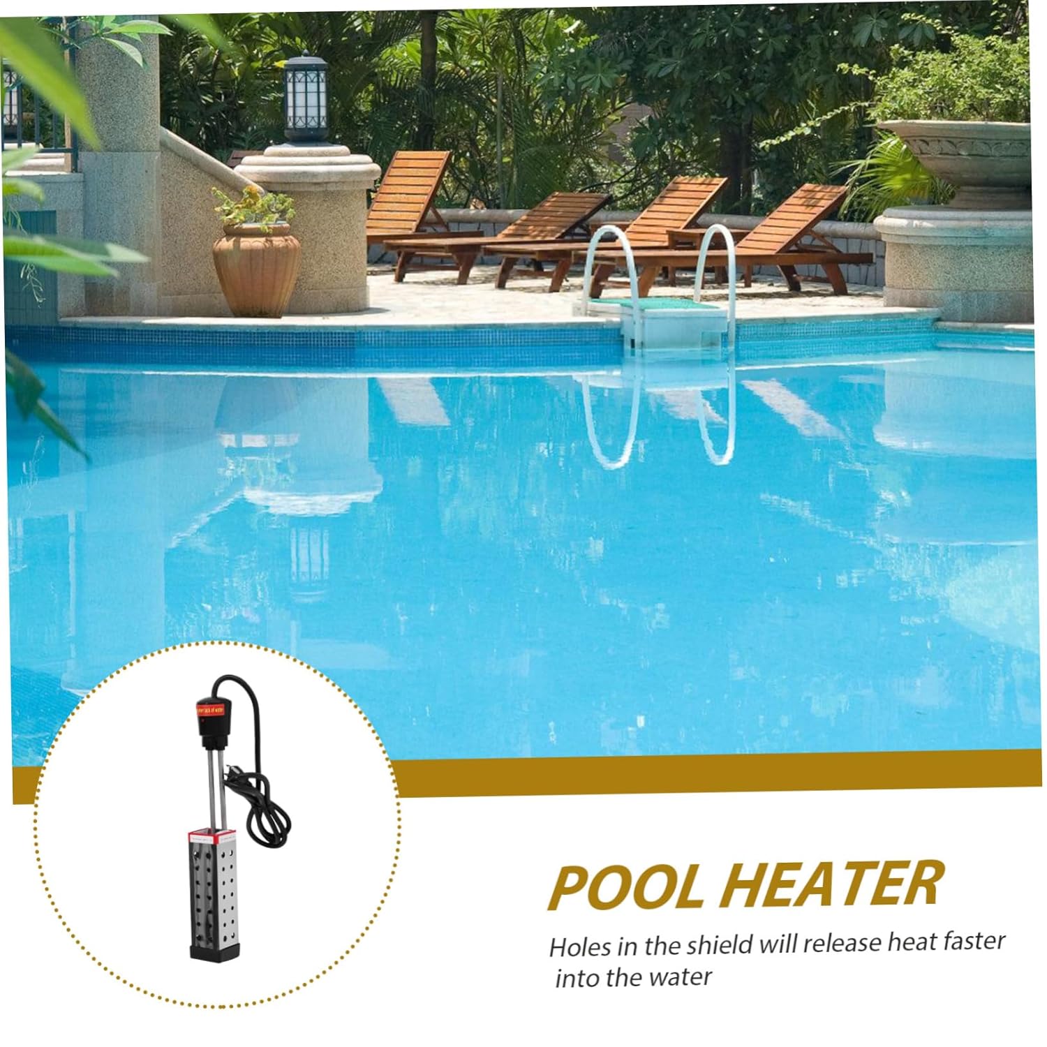 1500w Durable Pool Heater with Shell Efficient Water Warmer for Swimming Pools Easy to Use Portable Immersion Heater for Travel and Outdoor Use