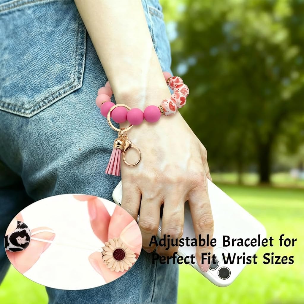 2PCS Bracelet Key Ring Set, Cute Car Key chain Wristlet, Silicone Beaded Bangle keyChains for Women Girls image 3