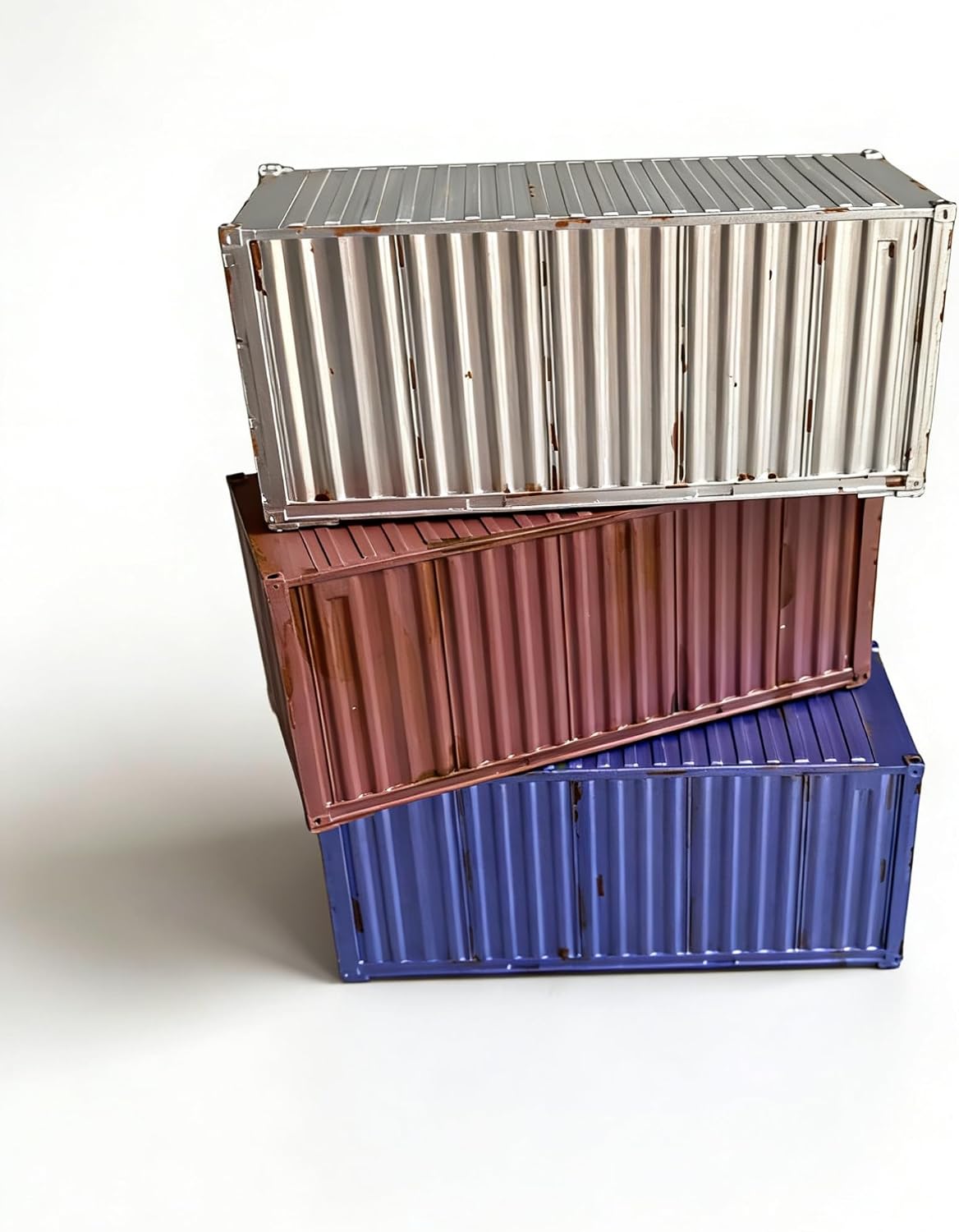 3pcs Mixed Color 20ft Freight Container HO Scale 1:87 Model Train Accessories for Layout Diorama (Weathered)