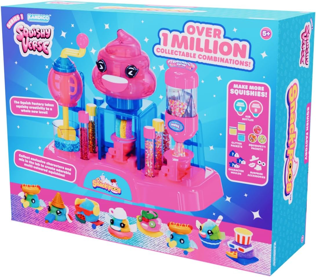 Squish Factory Playset – Ultimate DIY Squishy Toy Making Kit for Kids, Create Multi-Color Collectibles, 30+ Surprises, Incl Excl Axolotl Snackipoo Molds & SquishFetti Station, Ages 5+
