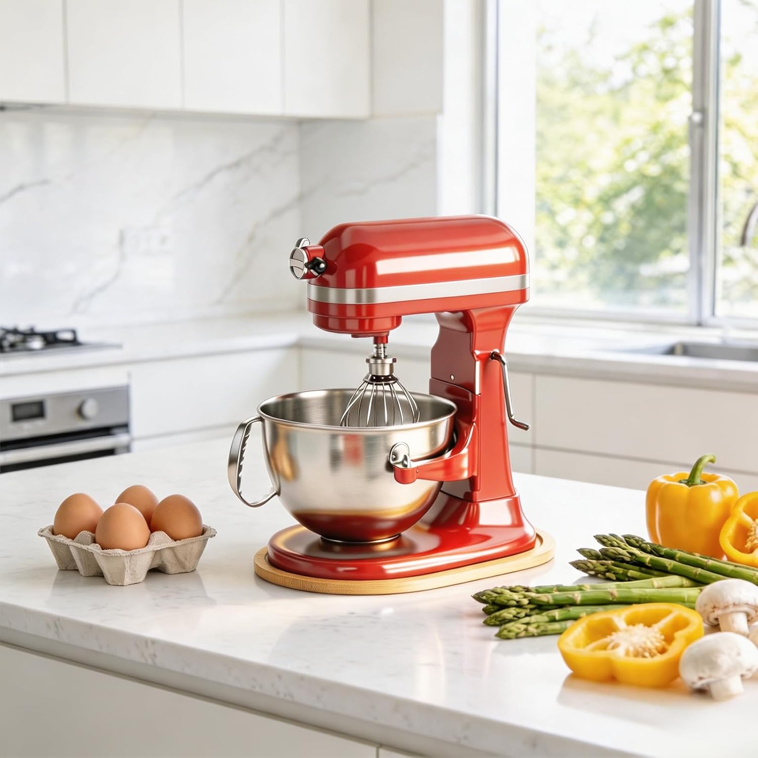 Bamboo Mixer Slider Mat for KitchenAid Stand Mixer 5-8 Qt Bowl Tilt Head Stand Mixer, Kitchen Countertop Storage Accessories Mixer Moving Tray Attachments