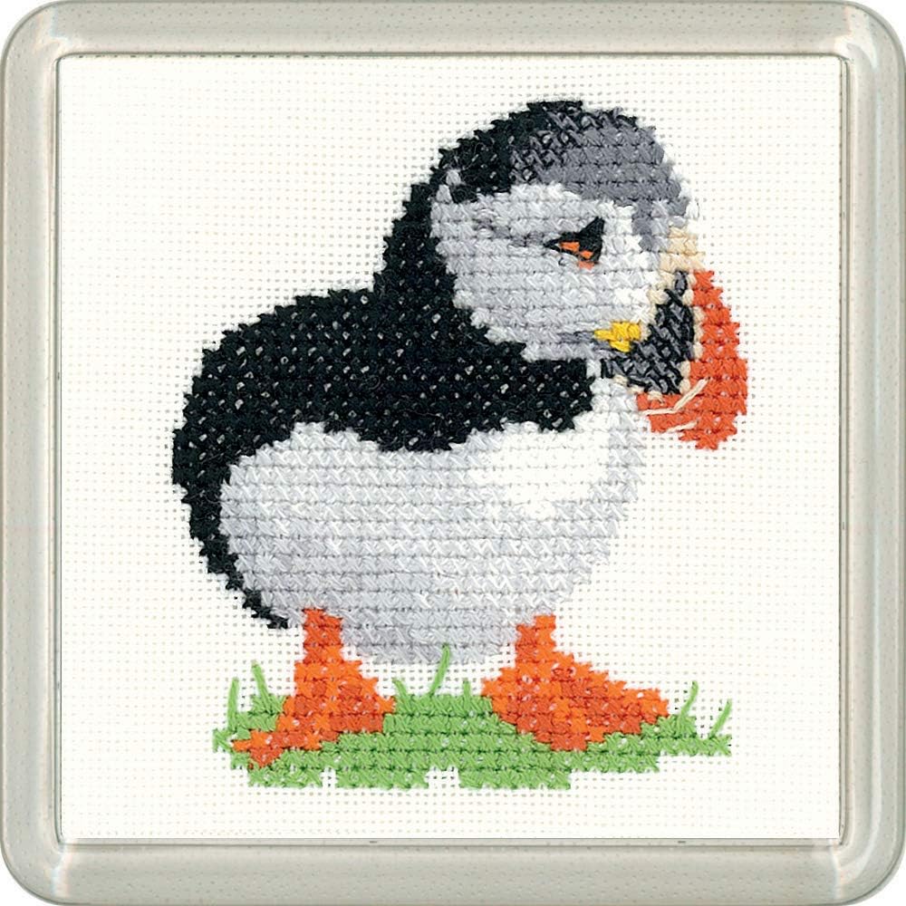 Heritage Counted Cross Stitch kit Aida Puffin, CFPF1479-A, Coaster Size 7,5x7,5cm, DIY