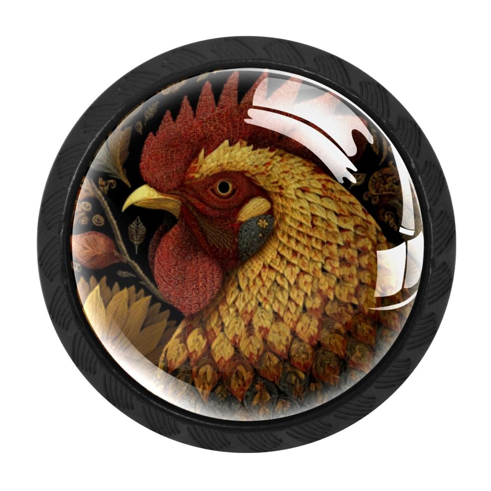 CHENZZZZ 4 Pack Sunflower Rooster (3) Dresser Drawer Cabinet Knobs Round Crystal Glass Knobs Pulls Handles for Kitchen Wardrobe Cupboard Door Hardware