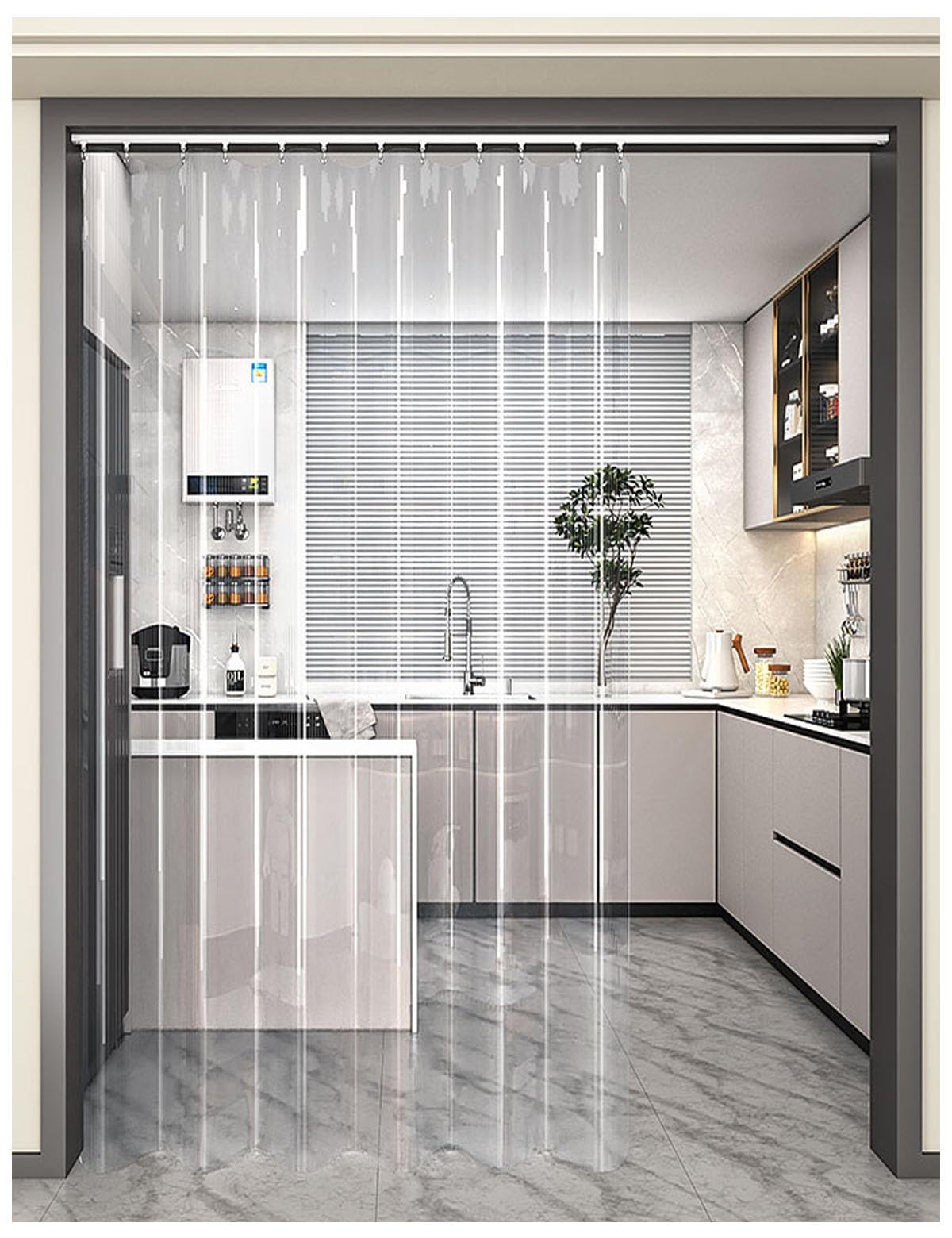 Rideau de porte isolation thermique rail autocollant climatisation cuisine