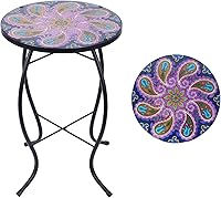 Vista 12 de MUMTOP Mesas auxiliares de patio, mesa auxiliar de mosaico para exteriores, 14 pulgadas, color azul y transparente, mesa auxiliar redonda de cristal