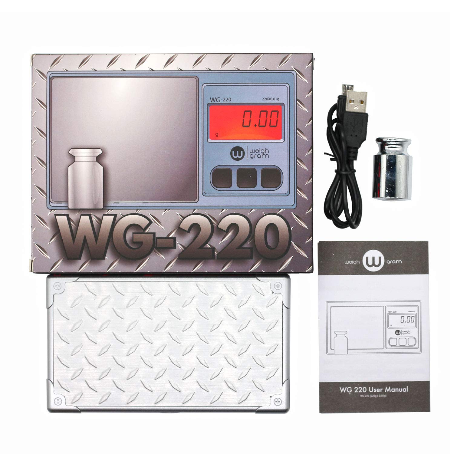 Gram Scale 220g/ 0.01g, Digital Pocket Scale 100g Calibration Weight,Mini Jewelry Scale, Kitchen Scale,6 Units Conversion, Tare & LCD Display, Auto Off, Rechargeable Battery