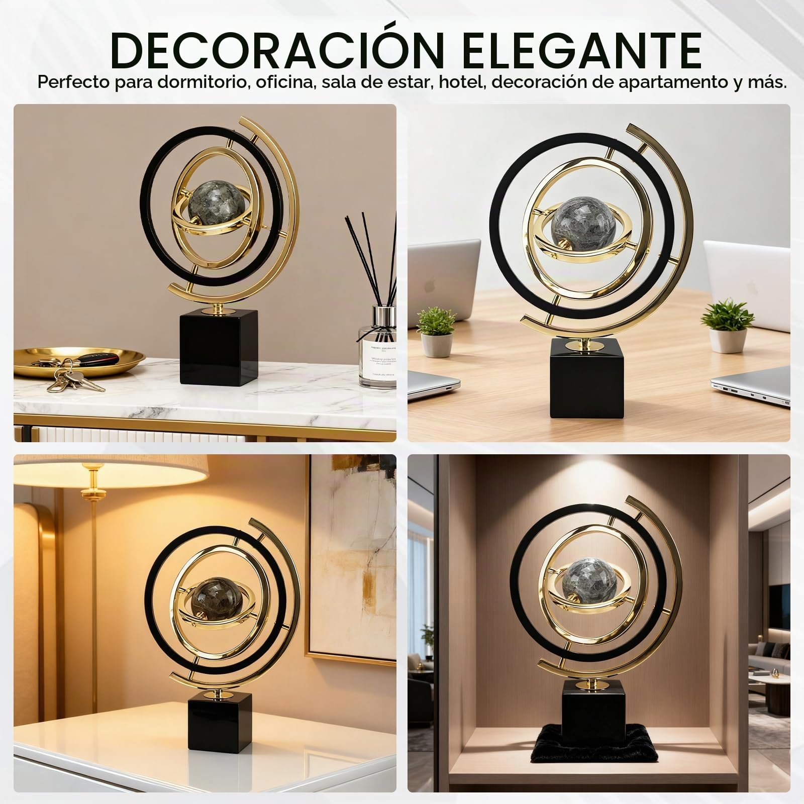 Decoración de Escultura Moderna, Decoración de Escultura de Arte Abstracto, Globo Terráqueo Giratorio de Metal con Soporte, Estatua Decorativa para Escritorio, Estantería y Sala de Estar