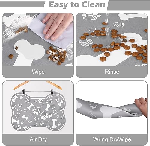 Miniatura 5 de Tapete de comida para perros y gatos, tapete de alimentación de mascotas de rápida absorción, mantel individual en forma de hueso con respaldo de