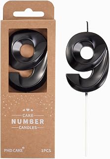 PHD Cake 2.76 Inch Diamond Black 9 Number Birthday Candles, Party Celebration