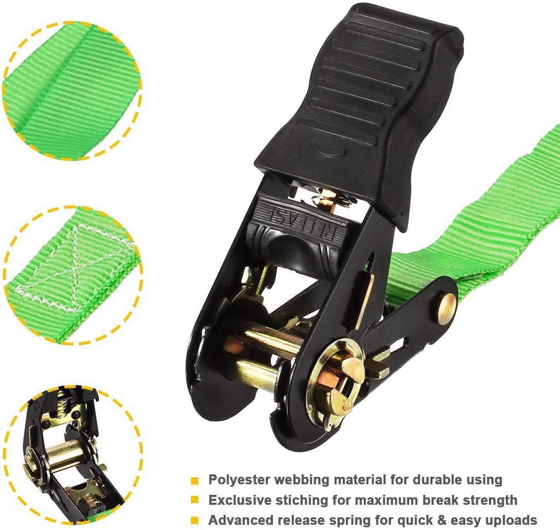 Partsam Ratchet Straps Heavy Duty Tie Down Set, 1500 Break Strength - (4) Heavy Duty 1" x 15' Cargo Tiedowns with Handles & Stainless Steel S Hooks for Moving, Securing Cargo in Carry Bag (Green)