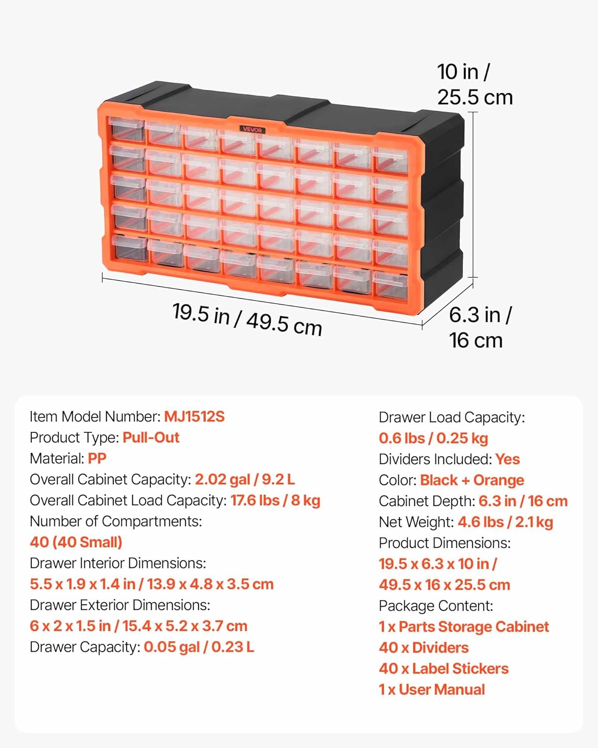 VEVOR 40-Drawer Storage Organizer, Plastic, Drawer Storage Cabinet for Garage Organization, Stackable Small Parts Organizer, Wall-Mounted Toolbox, for Hardware, Beads, Screws, Crafts, Building Bricks image 3