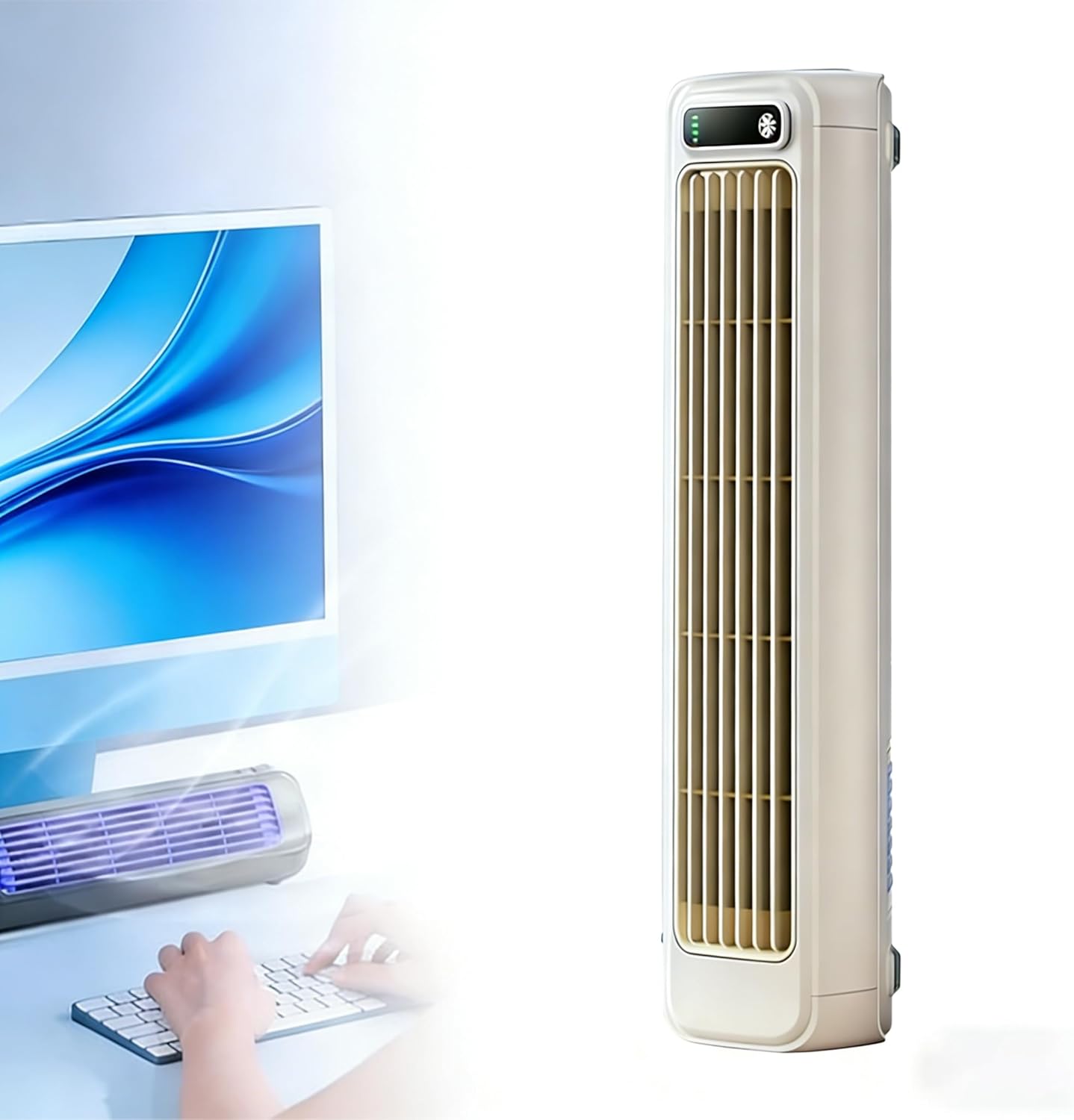 2026 New Portable Bladeless Cooling Fan, 2000mAh Rechargeable Personal Air Cooler with 3 Speeds & LED Touch Screen, USB Powered Quiet Desktop Fan for Home Office Bedroom Camping Travel（White）