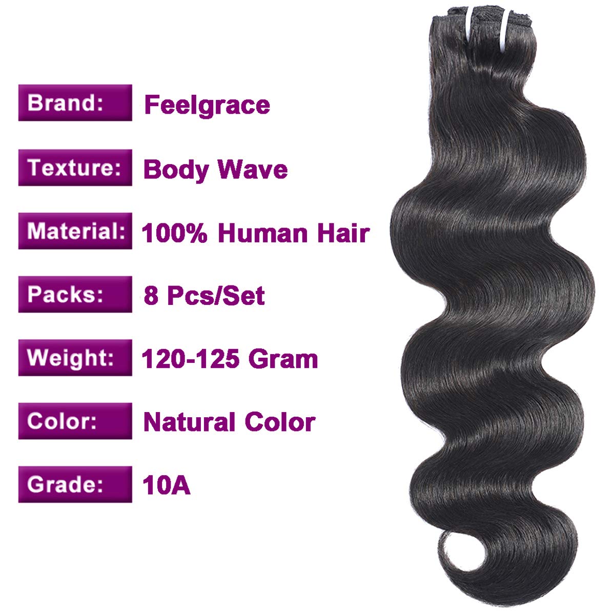 Wavy Clip ins Hair Extensions Human Hair, 18" Natural Black Body Wave Clip in Remy Human Hair Extensions for Women