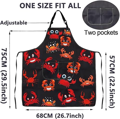 Miniatura 2 de CMNIM Divertido delantal de cangrejo - Delantal rojo para hervir y barbacoa con bolsillo