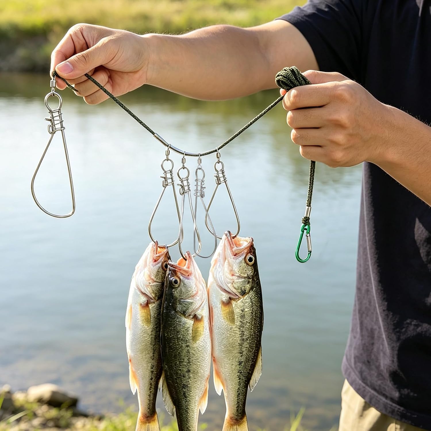 2 Sets Stainless Steel Fishing Stringer 5m with 5 Hooks Wire Lock image 4