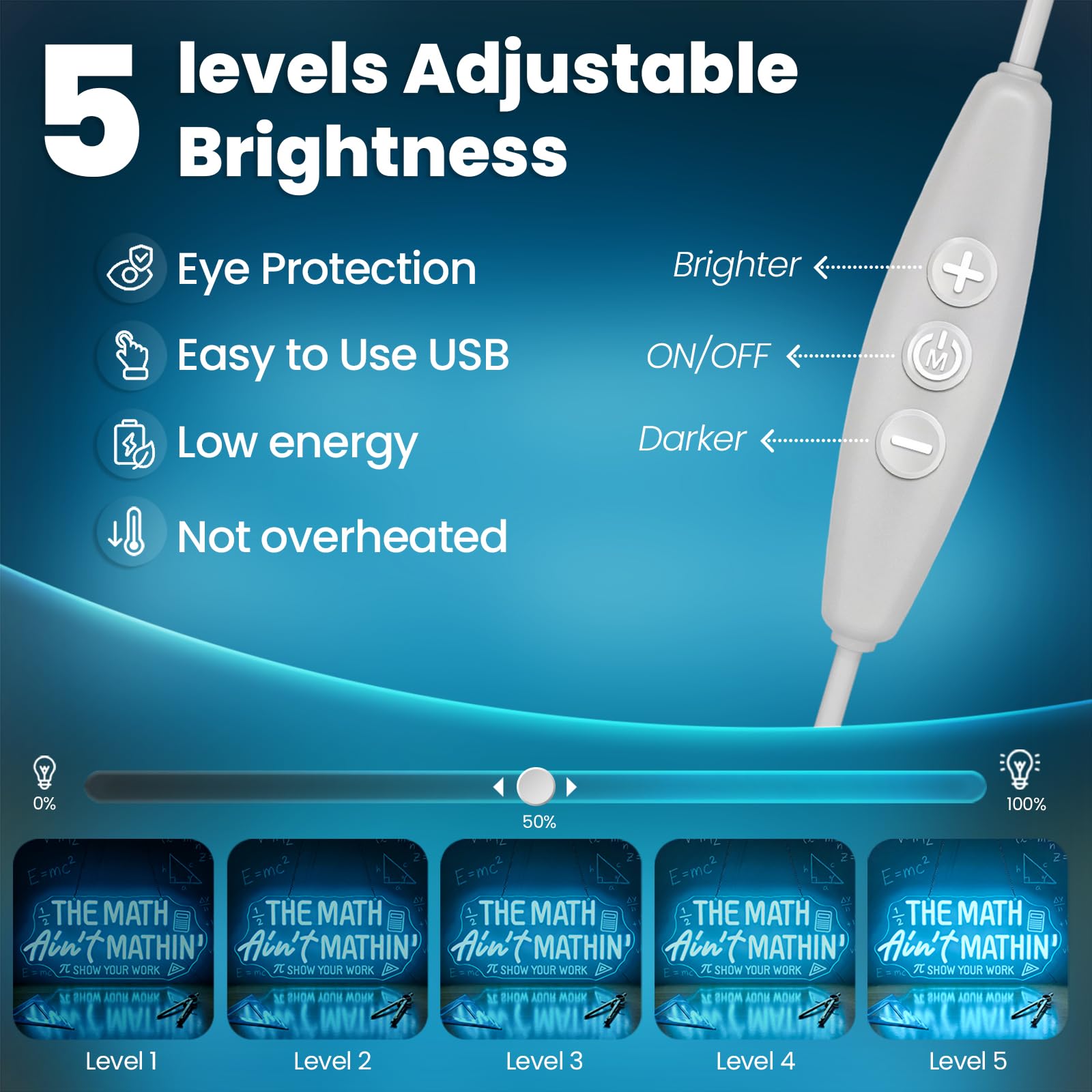 Insegna al neon matematica per decorazione in classe, The Math Ain't Mathin, luce al neon a LED con calcolatrice e simboli geometrici, dimmerabile, alimentato tramite USB, regalo per