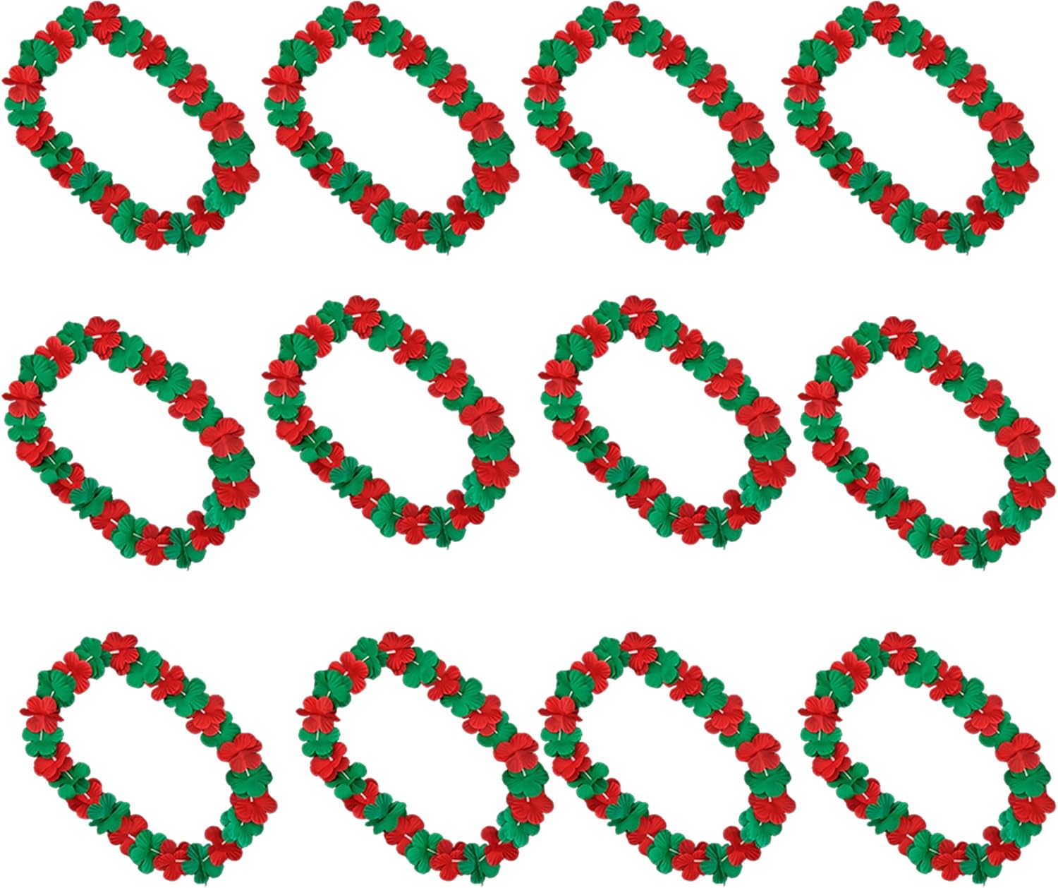 12 Packs - Festive Aloha Spirit Lei Necklace - Hawaiian Christmas Party Accessory, 36 Inch, Red and Green, Non-Light-Up, Pack of 3, Jingle Jangle Aloha Edition, Ho-Ho-Hula Model