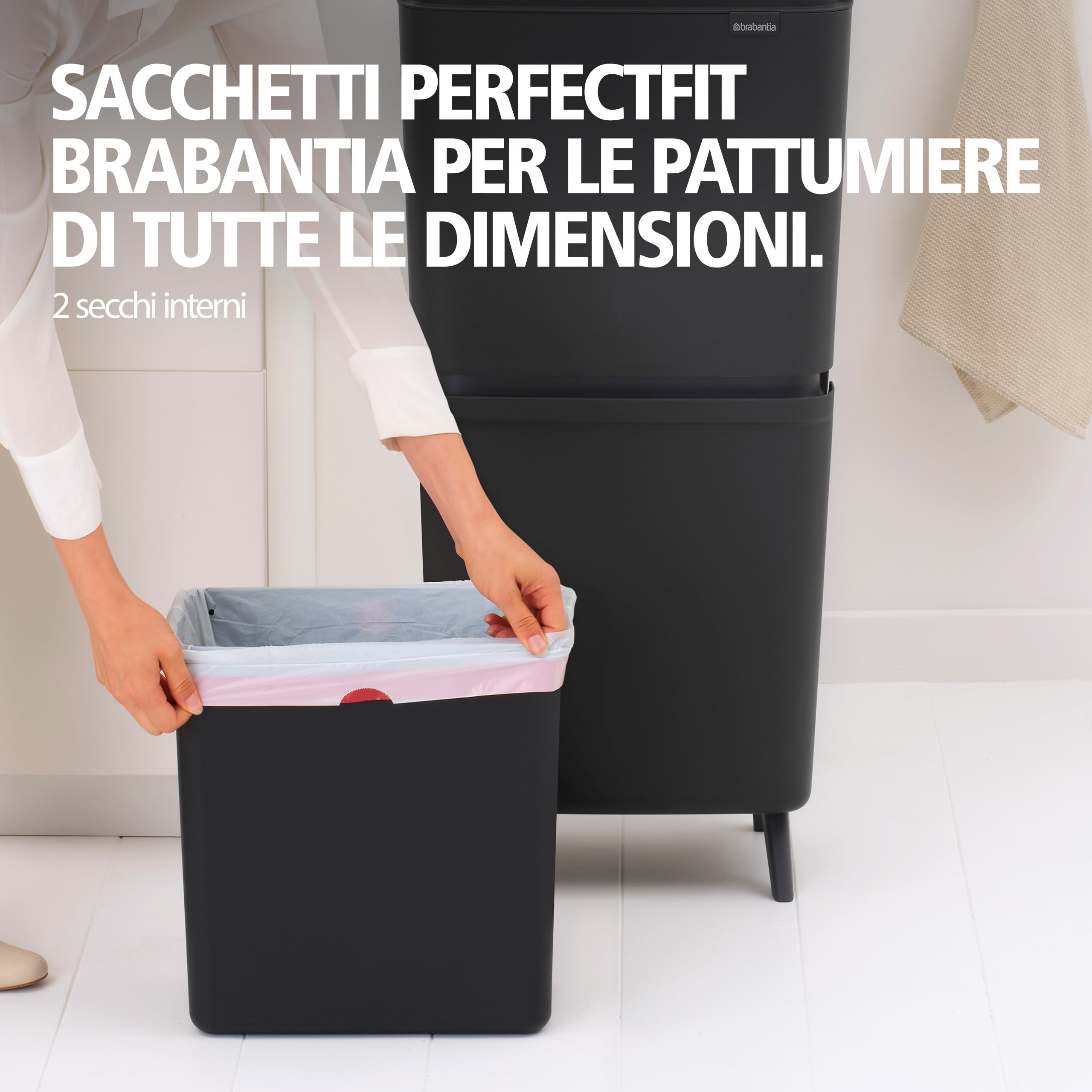 Brabantia SortUp Hi 20+25 Litri (Dark Grey), Pattumiera differenziata con secchi rimovibili, Secchio spazzatura alto e stretto, Cestino spazzatura con coperchio soft-close