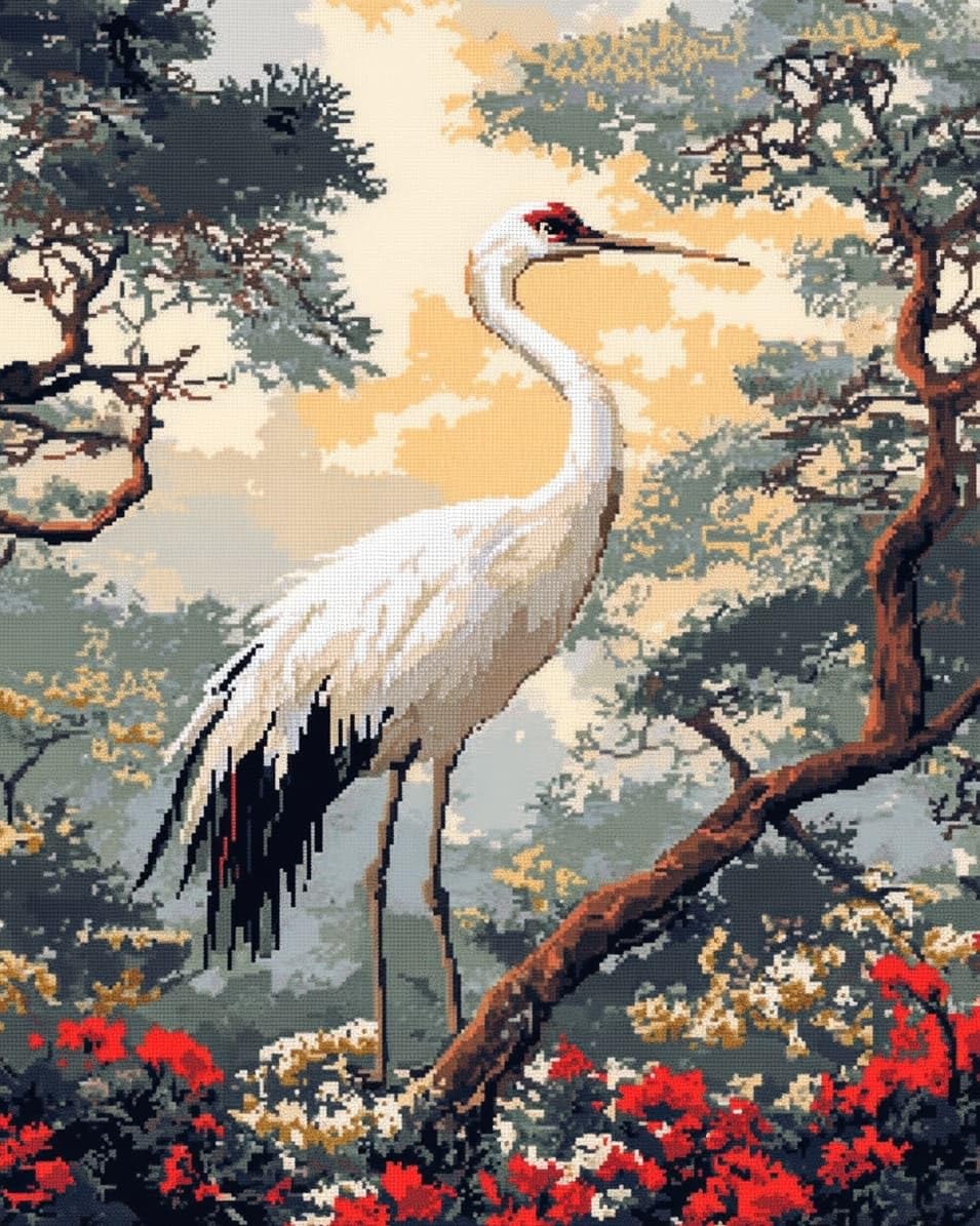WallustrioaW Cross Stitch,Red-Crowned Cranes,Embroidery Printed Patterns Christmas Ornament Wall Hanging for Adults Beginners Home Decor,40x50cm