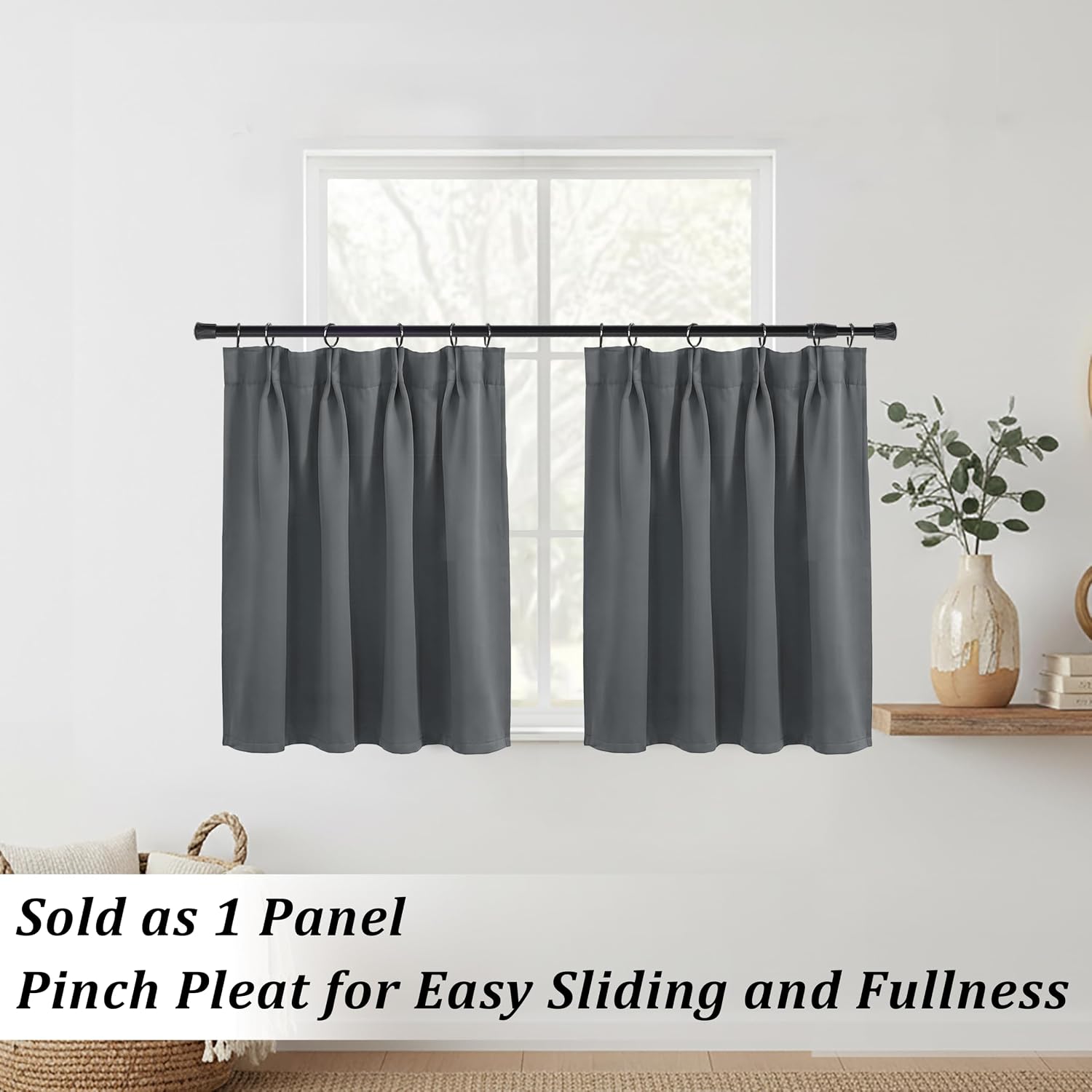 Lino Rosa RV Curtains for Camper Windows, 20 Inch Blackout Thermal Pinch Pleated Curtains for Track System with Hooks, Travel Portable Bunk Beds Curtains for Van Trailers Motorhome Life