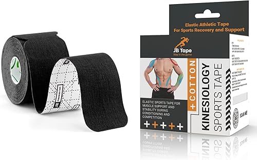 Miniatura 2 de JB - Cinta de kinesiología precortada, 4 rollos - Resistente al agua, sin látex para dolor articular y muscular, recuperación deportiva y apoyo.