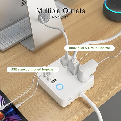 Vista 30 de GHome Smart Regleta de alimentación con 3 puertos USB y 3 enchufes inteligentes que funcionan con Alexa y Google Home, protector contra