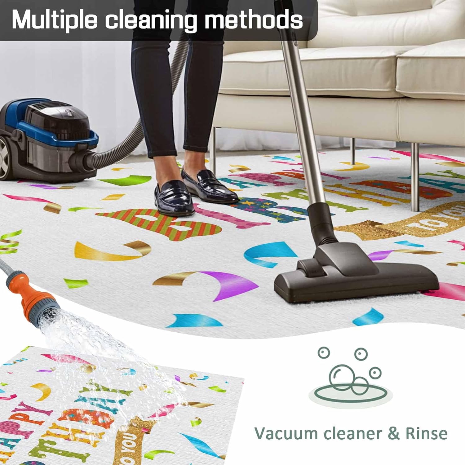 Outdoor Rug 4x6 ft Happy Birthday Outdoor Large Area Rug Non Slip Colorful Ribbon Celebration Front Door Mat RV Rug Camping Carpet Patio Outdoor Rugs for Backyard Balcony Deck Porch Indoor Outside