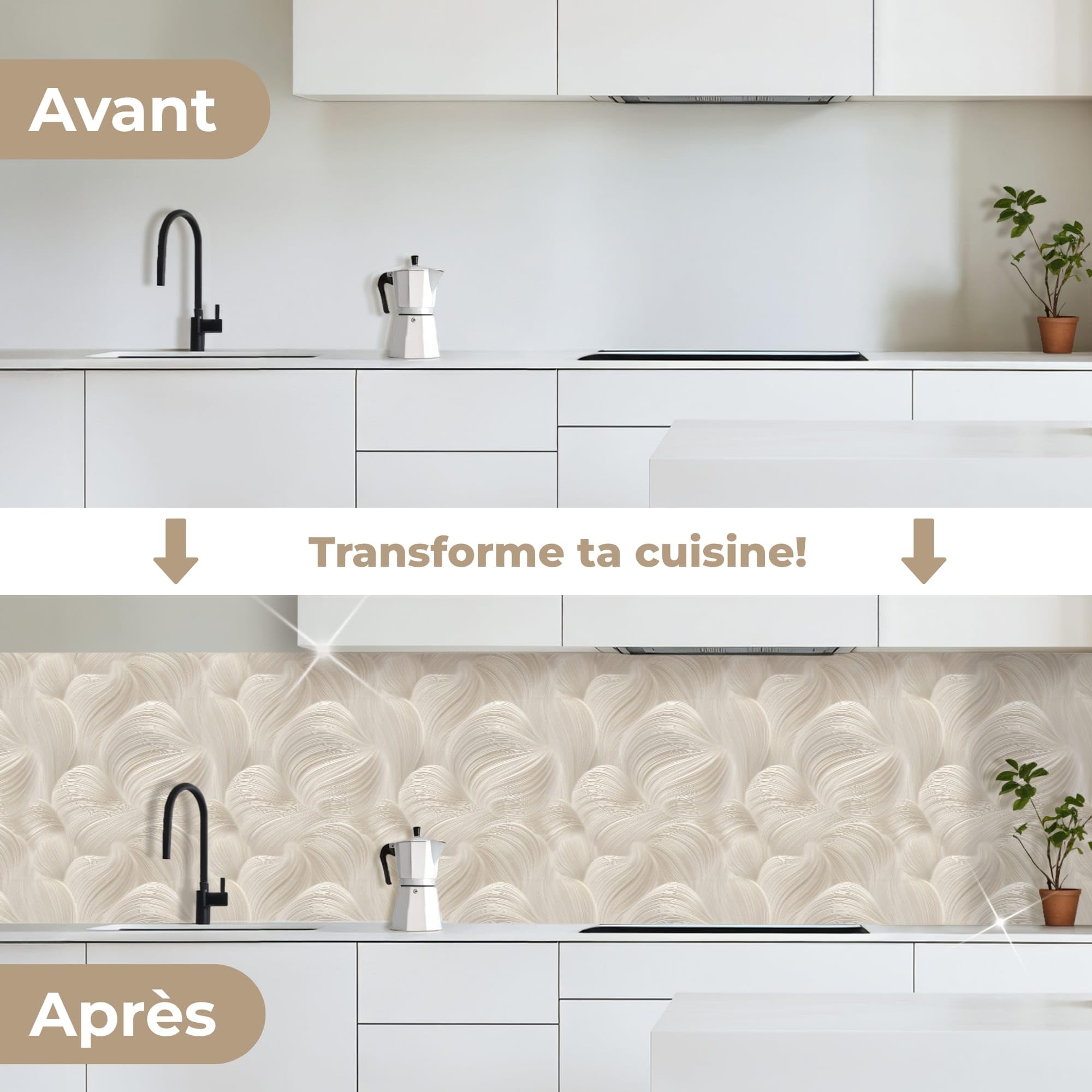 KitchenYeah© Crédence Cuisine À Coller 60x400 cm Protection Plaque De Cuisson Adhesif Plastique Rigide Dalle Murale Lines - Ventilateur - Beige