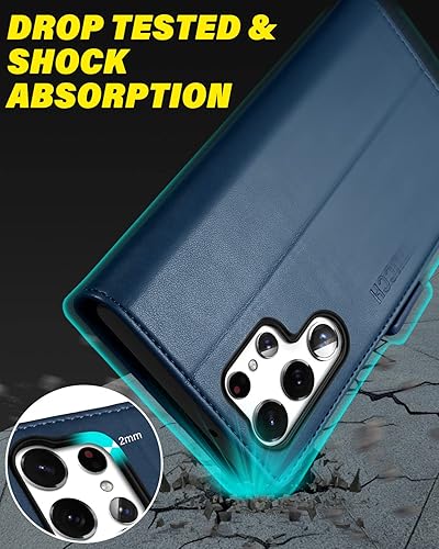 Miniatura 5 de TUCCH Funda tipo cartera para Galaxy S23 Ultra, función atril bloqueo RFID ranura para tarjetas funda interior de TPU protectora, funda magnética de