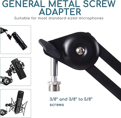 Miniatura 6 de Soporte de micrófono de suspensión ajustable con brazo de tijera con resorte integrado, soporte de micrófono compacto para transmisión de radio,