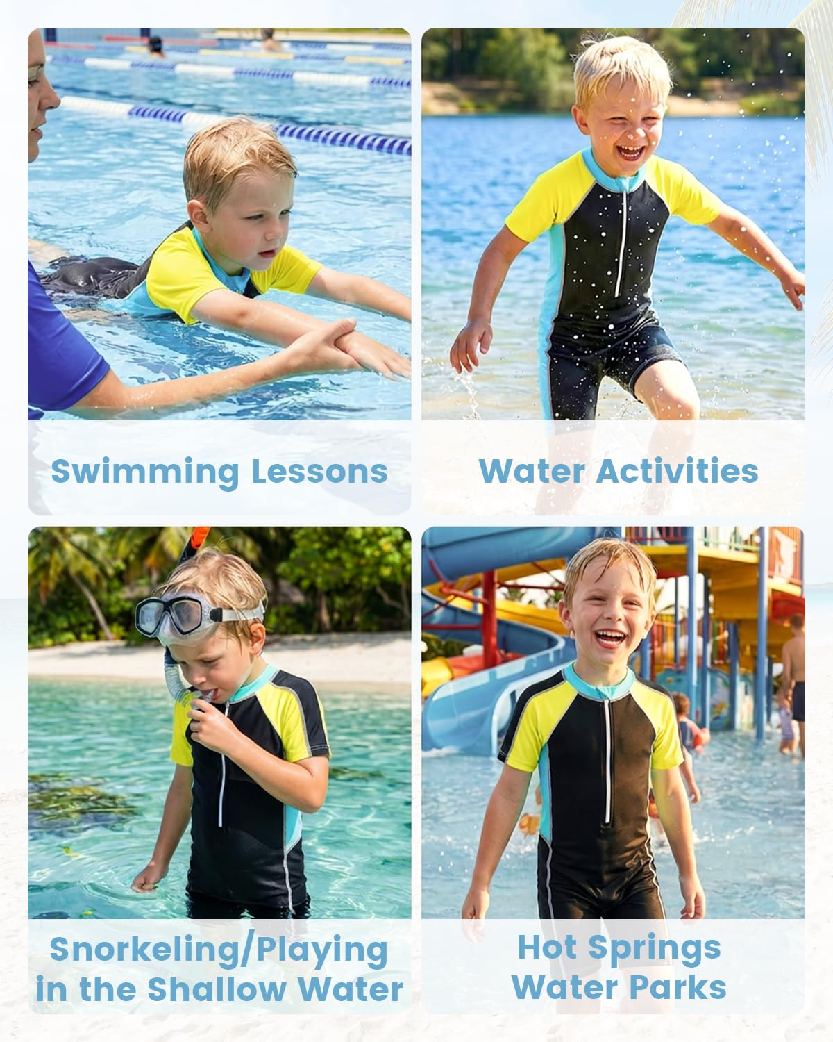 JiAmy Maillot de bain une pièce Rashguard à manches courtes pour garçon - Séchage rapide - Protection UV - Avec fermeture éclair sur le devant - Couleurs contrastées - Pour la plage et la piscine