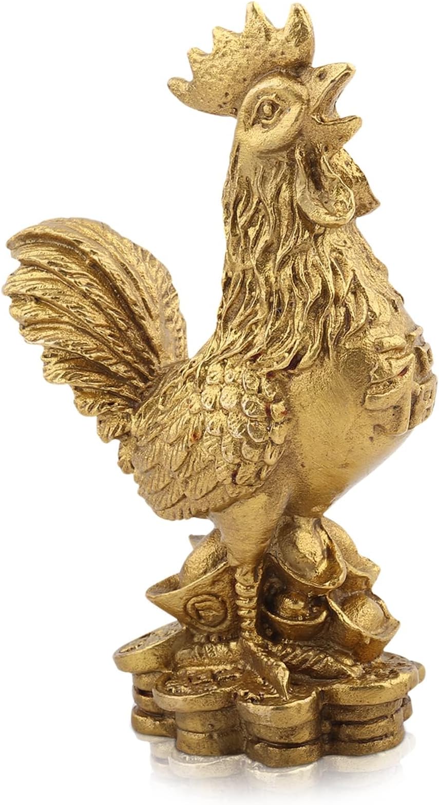 NALACAL Chicken Ornament, Brass Standing Rooster Ornament, Height Feng Shui Golden Rooster Handmade Rooster, Luck Wealth Ornament Blessing Collectible, Figurines for Home Office, 3.94inch(1 Pack)